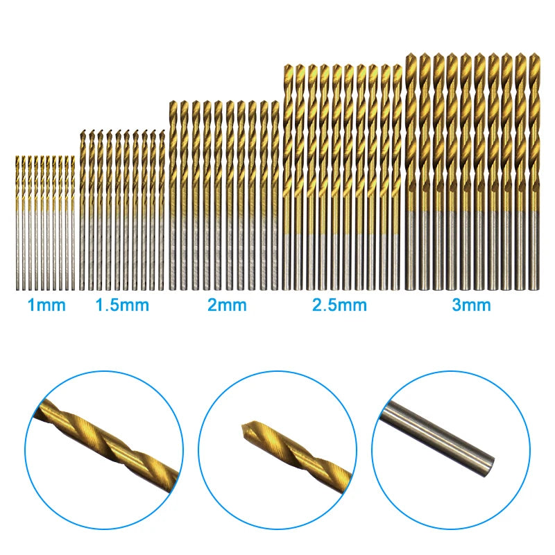 Set di punte a torsione 150/50 Pz placcato titanio 1-3mm- set di perforazione per lavorazione del legno