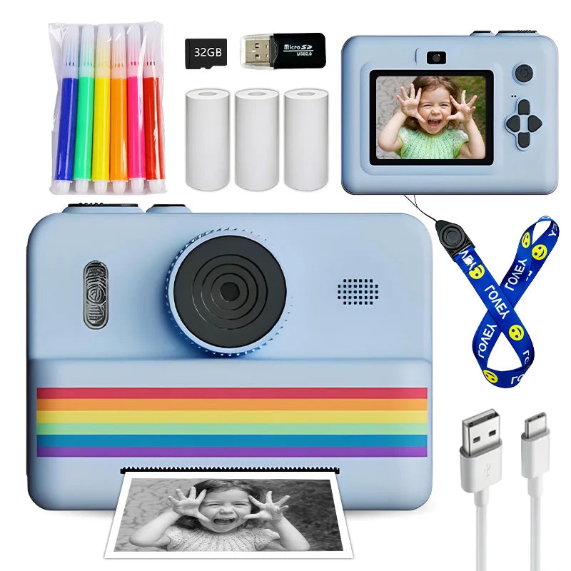 Fotocamera istantanea con scheda di memoria da 32 GB e matita colorata, doppia fotocamera, torcia, il regalo perfetto per ragazzi e ragazze.