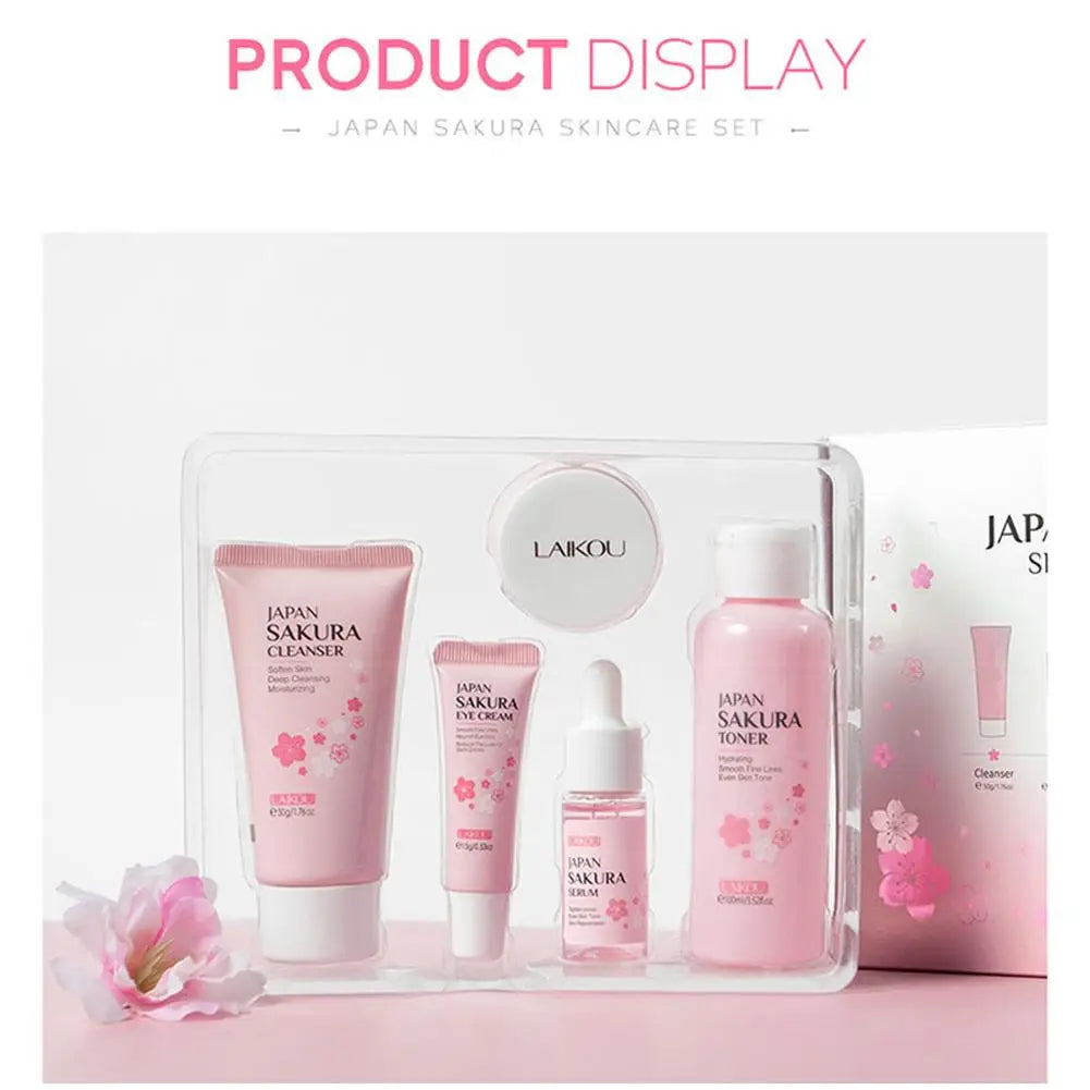 Set 3/5 Sakura Skin Care Crema Viso, Siero Toner, Detergente Viso, Protezione Solare, Crema Occhi, Confezione Regalo