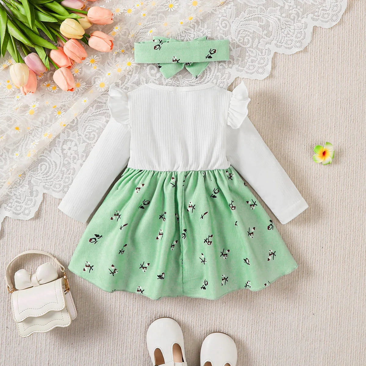 Set vestito per bambina per bambini Princess Dress +Fiocco  0-24 mesi