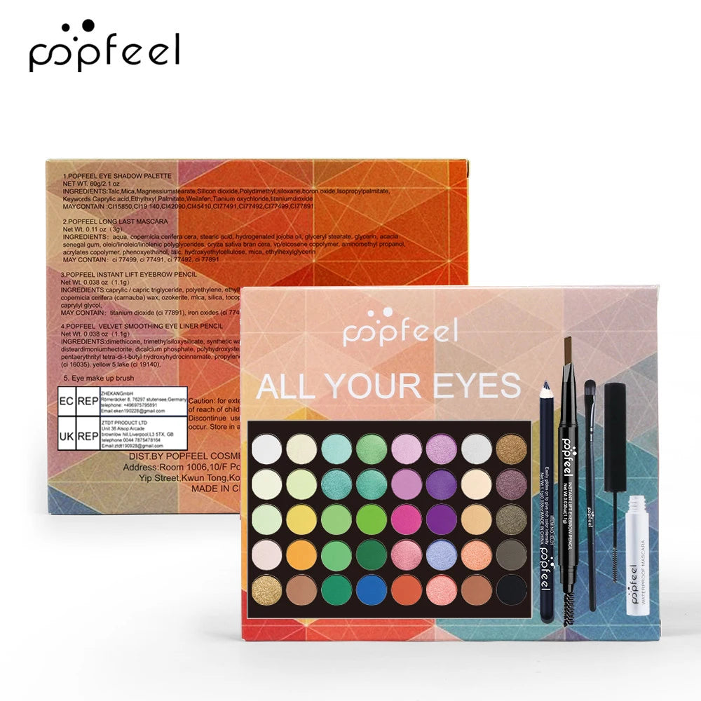 Set MAKE UP POPFEEL, palette di ombretti, eyeliner, mascara, matita per sopracciglia, scatola del set di strumenti per il trucco
