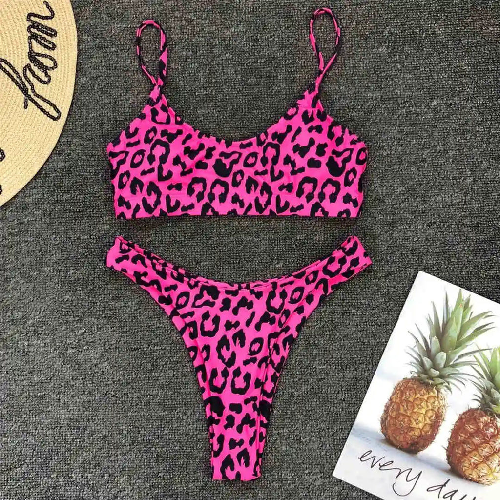 Set Costume leopardato da bagno brasiliana Donna