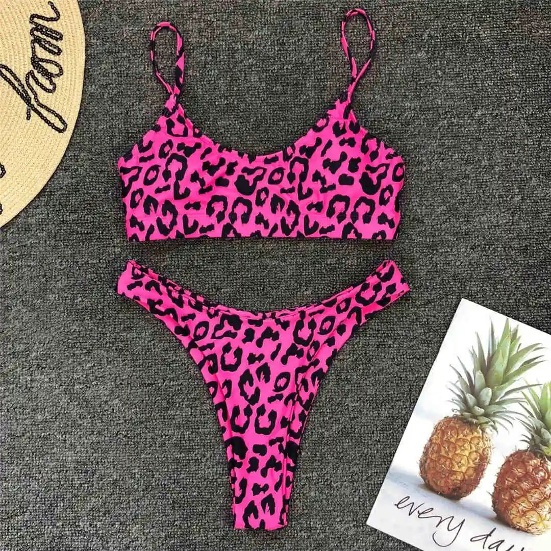 Set Costume leopardato da bagno brasiliana Donna