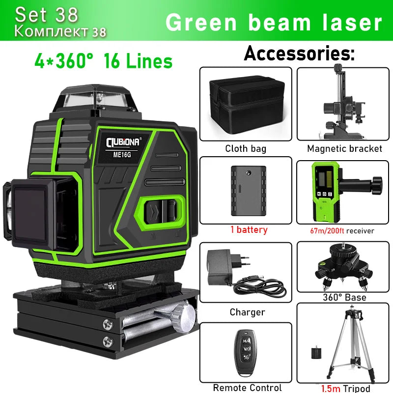 🇪🇸CLUBIONA 16/12 Laser autolivellante 3x360 Green beam Line Laser Level