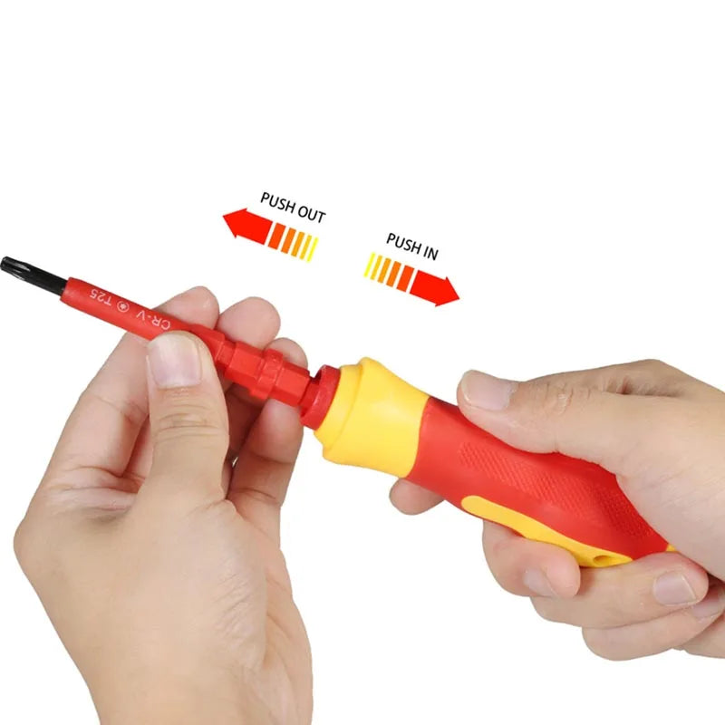 Kit di strumenti per la riparazione 15 pezzi 1000V Set di cacciaviti isolati intercambiabili con punte Pozidriv Torx Phillips con slot magnetico