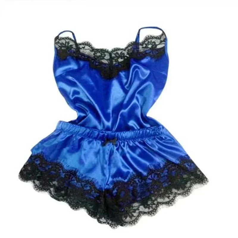 Pigiama di seta in pizzo Set Sexy Top