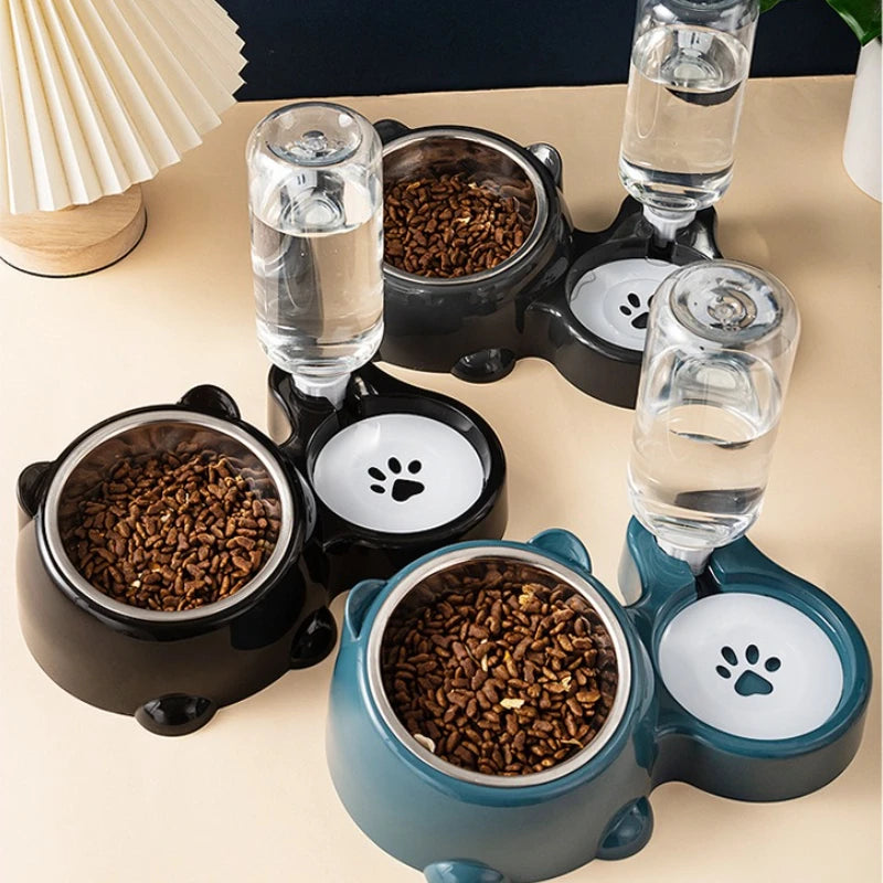 Mangiatoia automatica per animali domestici e distributore d’acqua, sistema di alimentazione integrato per cani e gatti, senza batteria o alimentazione necessaria, bocca inclinata