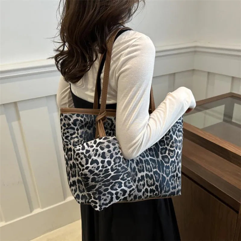 Borsa Leopard con custodia, elegante borsa a tracolla in pelle sintetica, shopping bag di grande capacità per l’uso quotidiano