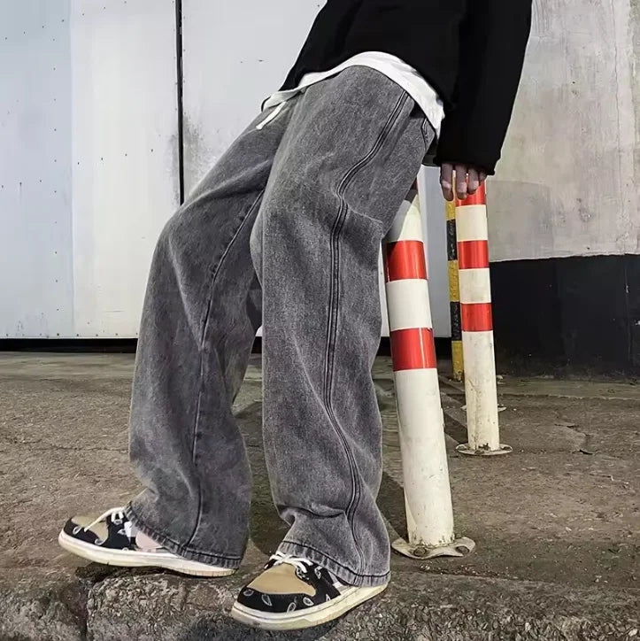 Jeans Larghi Uomo Stile Coreano Moda Sciolto Dritto Gamba Larga