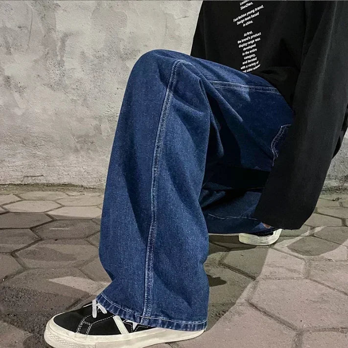 Jeans Larghi Uomo Stile Coreano Moda Sciolto Dritto Gamba Larga