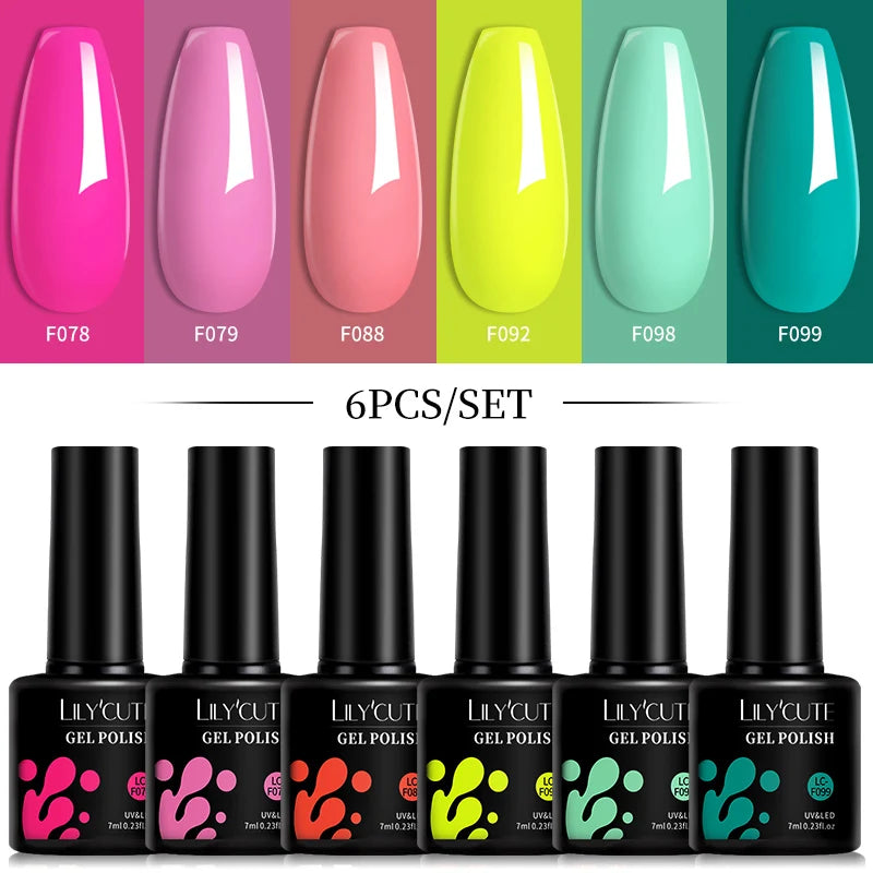 LILYCUTE 6 pezzi/set 7ML Gel Smalto per unghie semitrasparente 30 varianti di colore