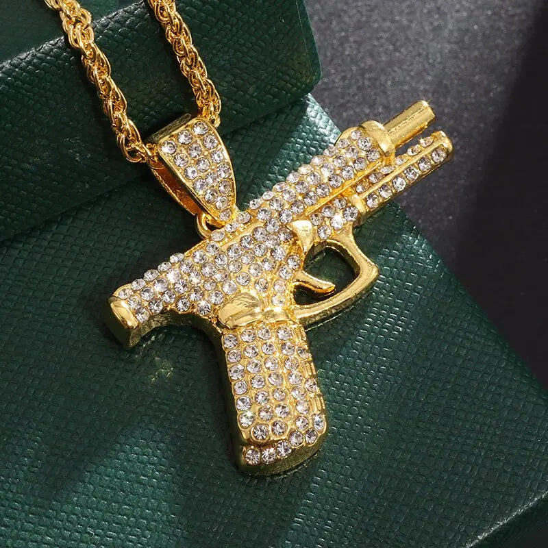 Collana Pistola in acciaio inox con Swarovski