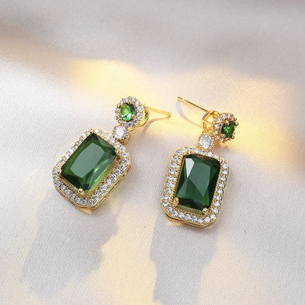 4PCS Set quadrato strass collana orecchini anello
