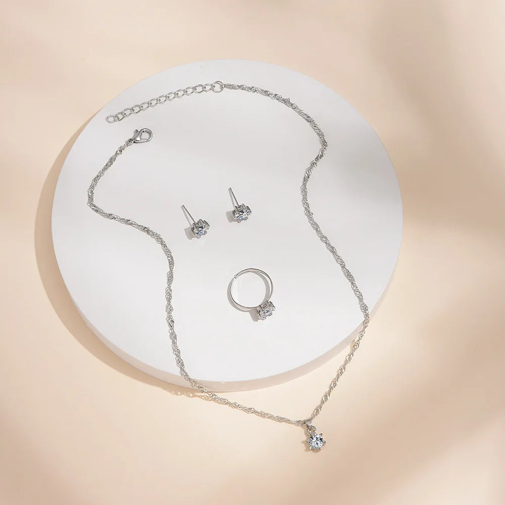 5 pezzi eleganti gioielli set anello collana braccialetto orecchini