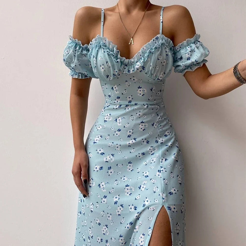 Abito donna con stampa floreale e spalle scoperte