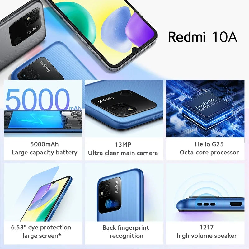 Firmware globale Xiaomi Redmi 10A Smartphone 6.53’ Display HD Helio G25 Octa Core 13MP 5000mAh