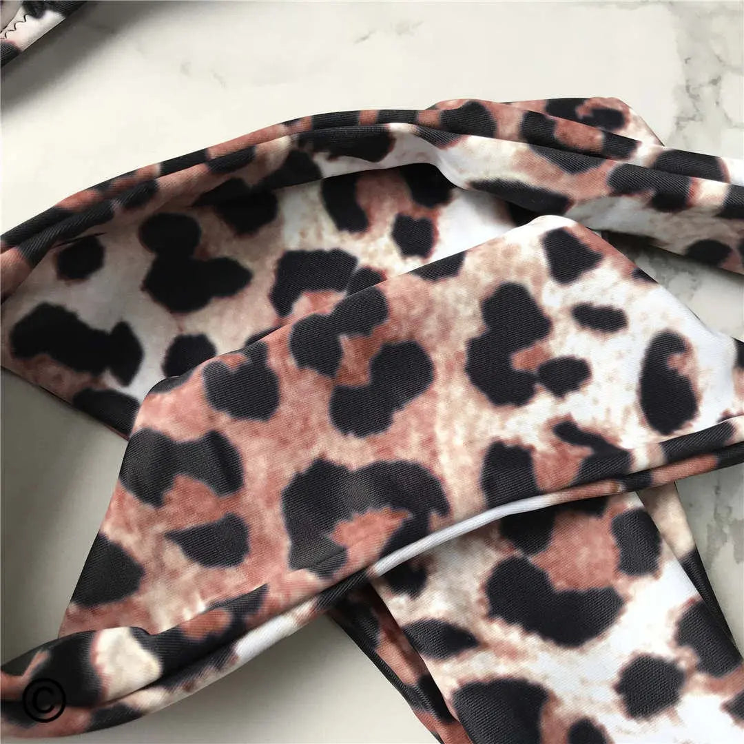 Set Costume leopardato da bagno brasiliana Donna