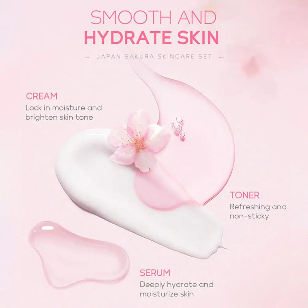 Set 3/5 Sakura Skin Care Crema Viso, Siero Toner, Detergente Viso, Protezione Solare, Crema Occhi, Confezione Regalo