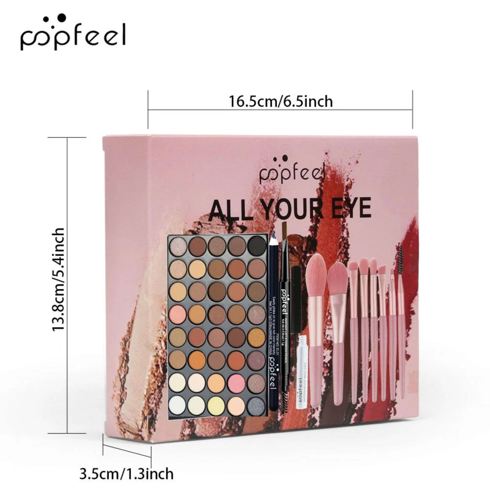 POPFEEL Set per il trucco 40 colori di ombretti, Matita per sopracciglia, Eyeliner Pen, Mascara e set di pennelli
