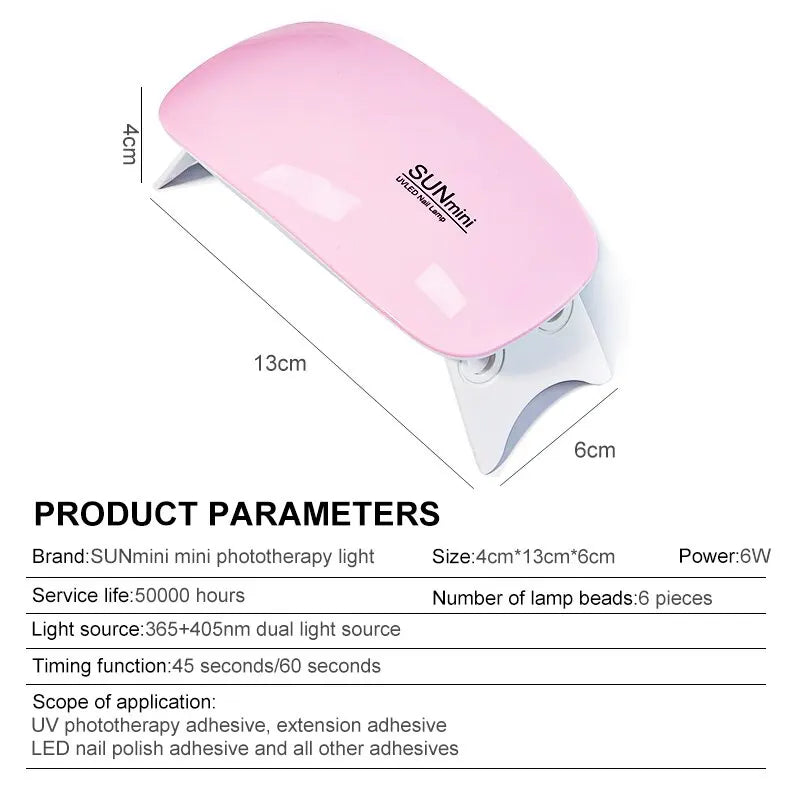 6W Mini asciuga unghie macchina portatile 6 LED UV manicure lampada uso domestico lampada con cavo USB