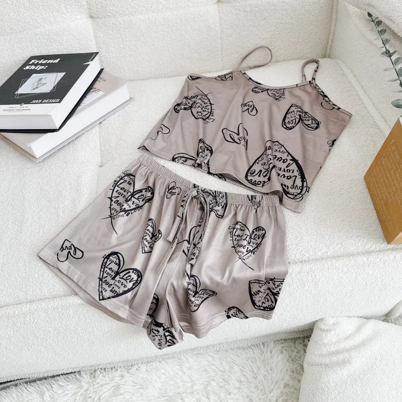 Donne Casual Pigiama in Seta Top T-Shirt e Pantaloncini Traspirante Confortevole