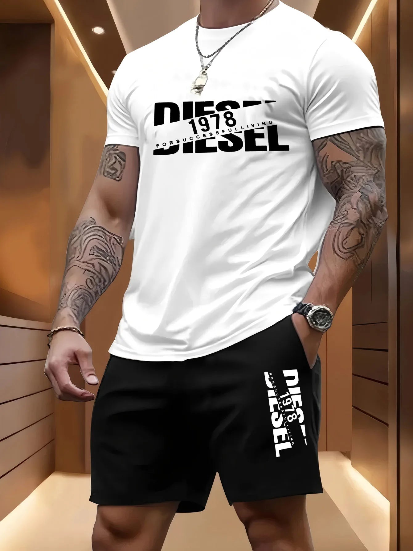 T-shirt + pantaloncini casual in 100% cotone stampata
