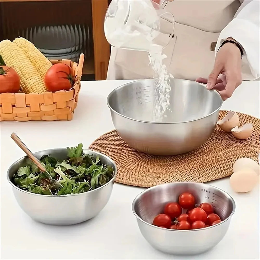 1-3 Set di ciotole in acciaio inossidabile con bilancia per cucinare, cuocere, riporre gli alimenti, ciotole di miscelazione di grande capacità