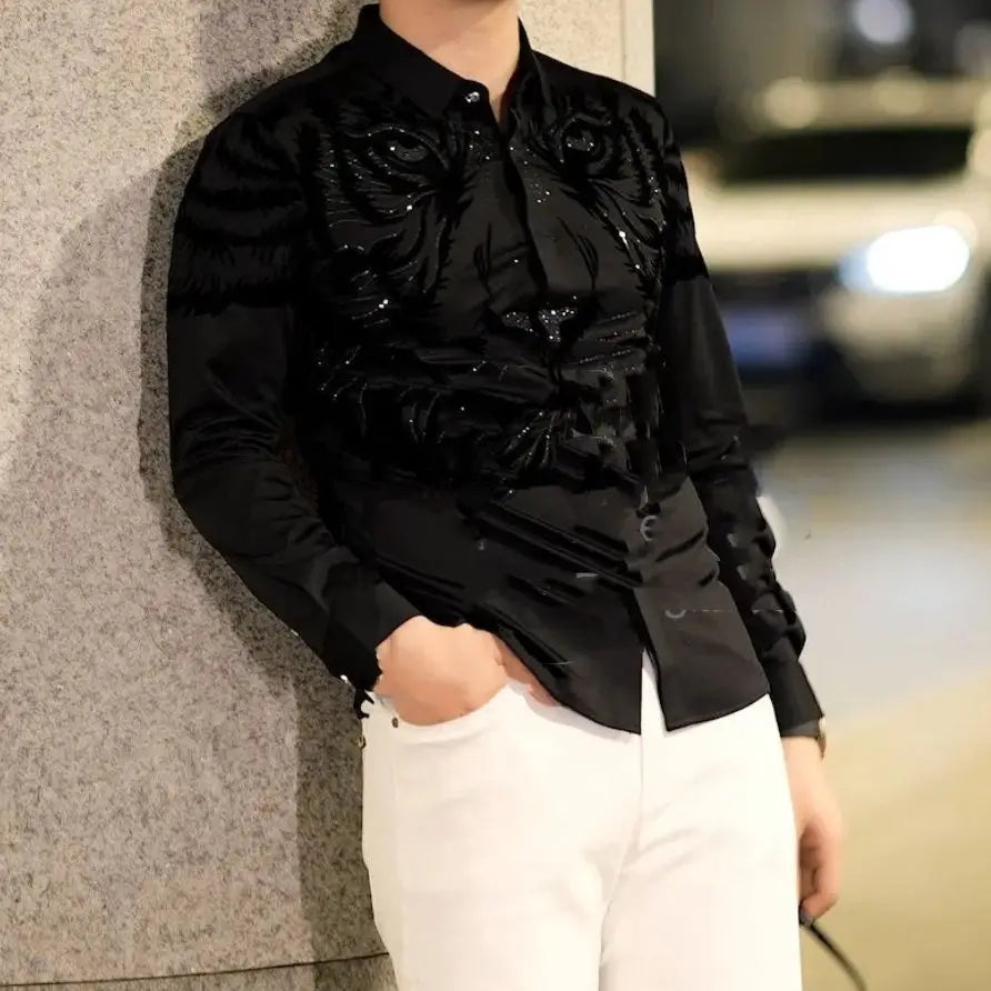 Camicia da uomo con risvolto floccato Tiger Top