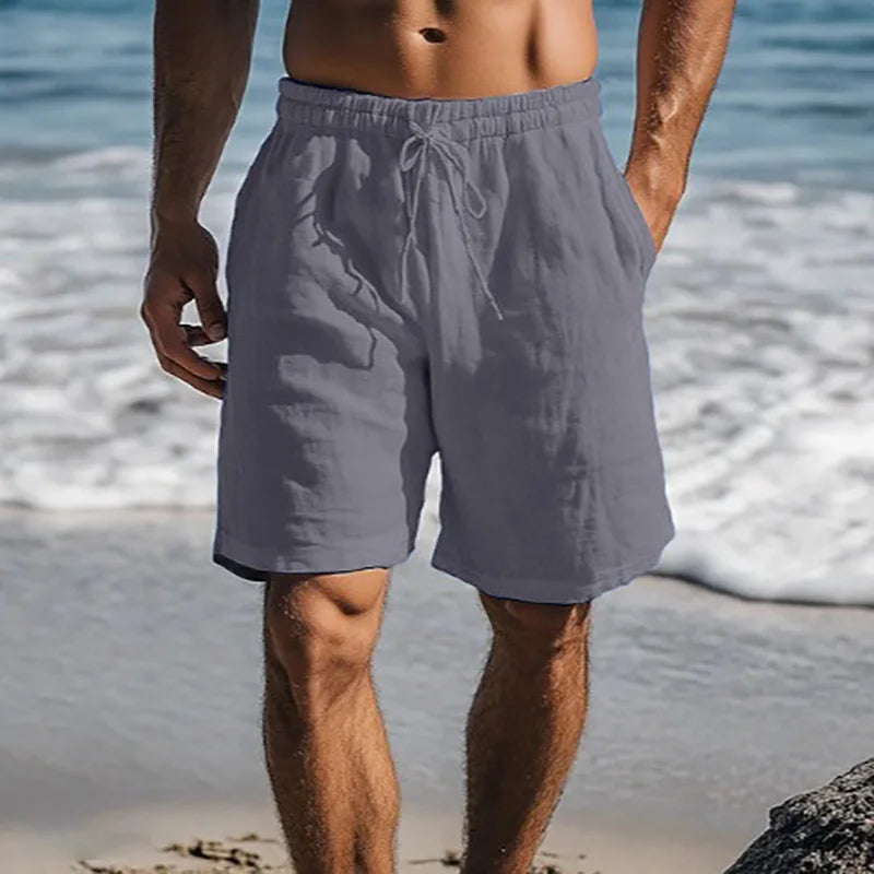 Pantaloncini da uomo in lino di cotone estivi leggeri traspiranti casual in stile spiaggia