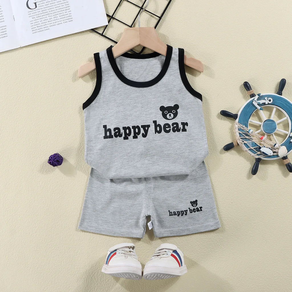 Set 2PCS per bambini Gilet per bambini  Set Estate T-shirt in cotone e  Pantaloncini