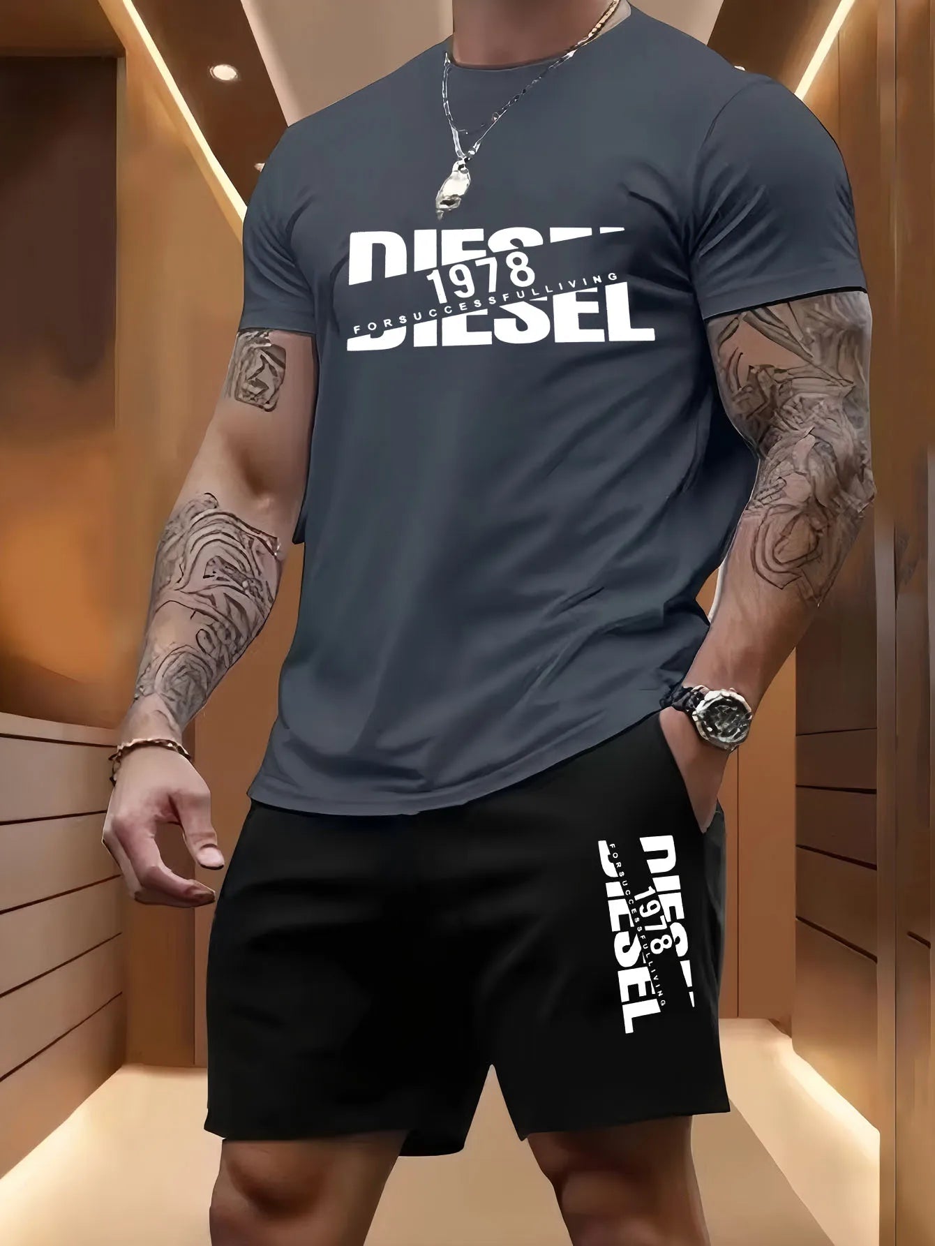T-shirt + pantaloncini casual in 100% cotone stampata