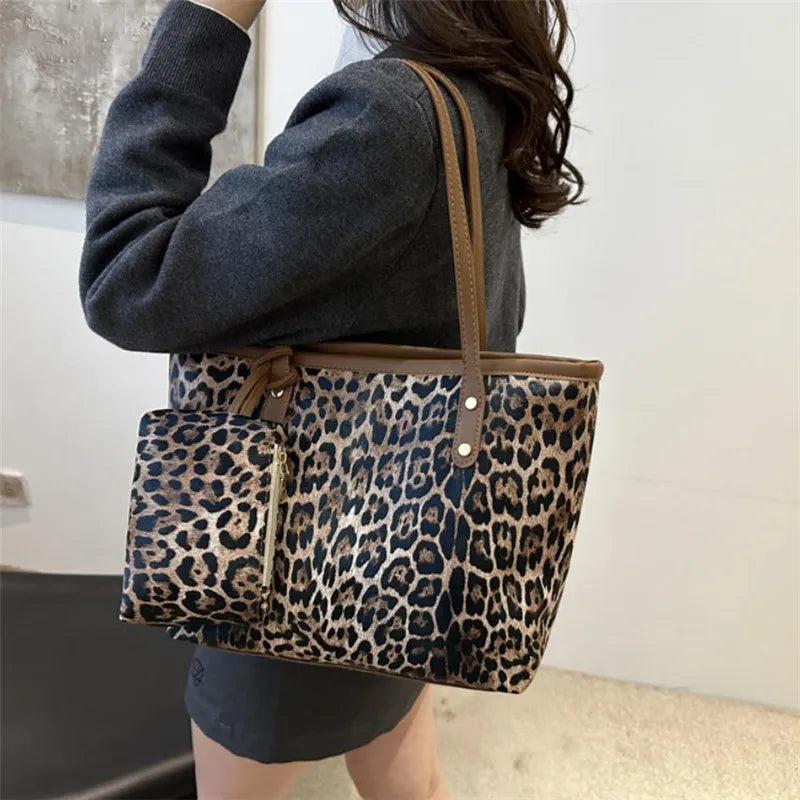 Borsa Leopard con custodia, elegante borsa a tracolla in pelle sintetica, shopping bag di grande capacità per l’uso quotidiano