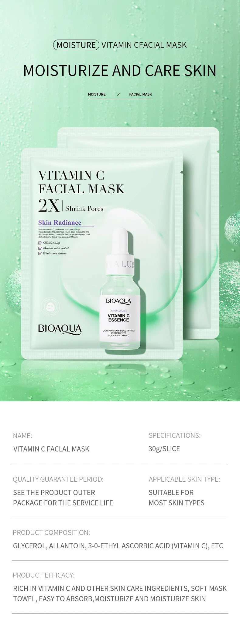 20pcs BIOAQUA Maschera viso al collagene
