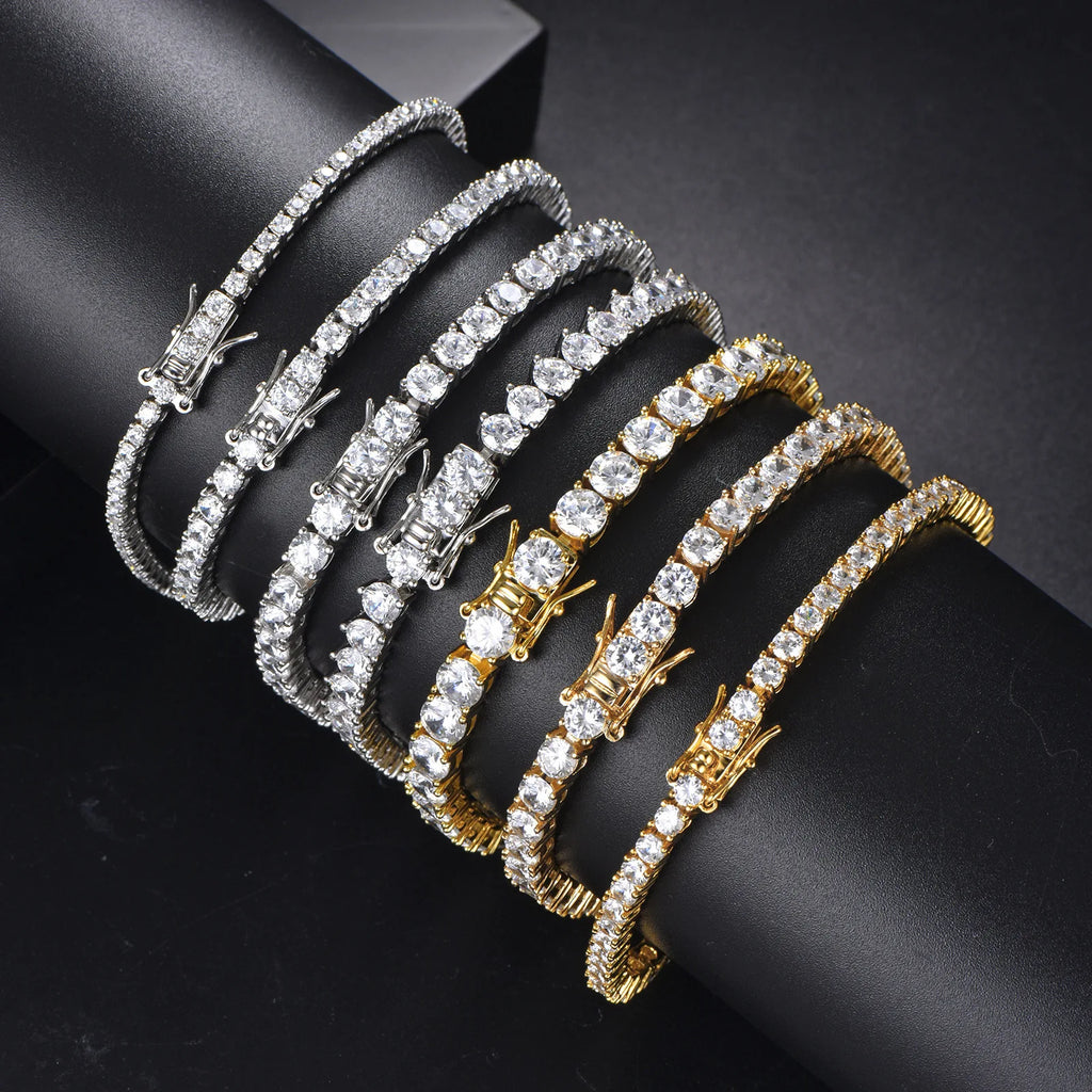 Real 100% Silver 925 2-3mm Tennis Braccialetto Unisex in due modelli Con Moissanite o in Zirconi