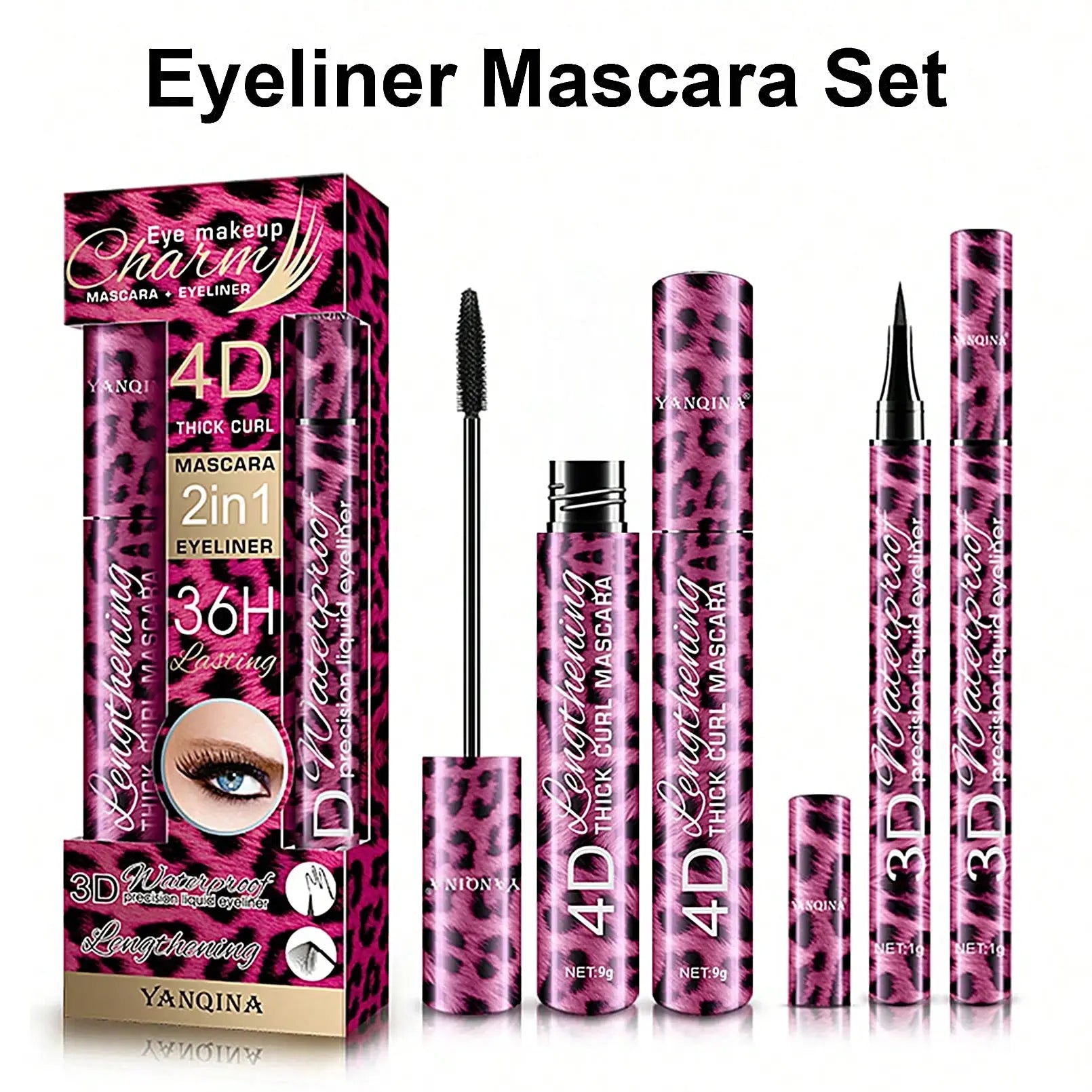 YANQINA Liquido Eyeliner Pencil 4D Impermeabile Mascara Set Cosmetici