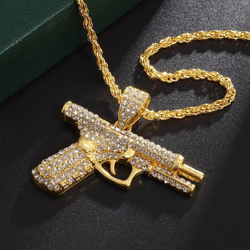 Collana Pistola in acciaio inox con Swarovski