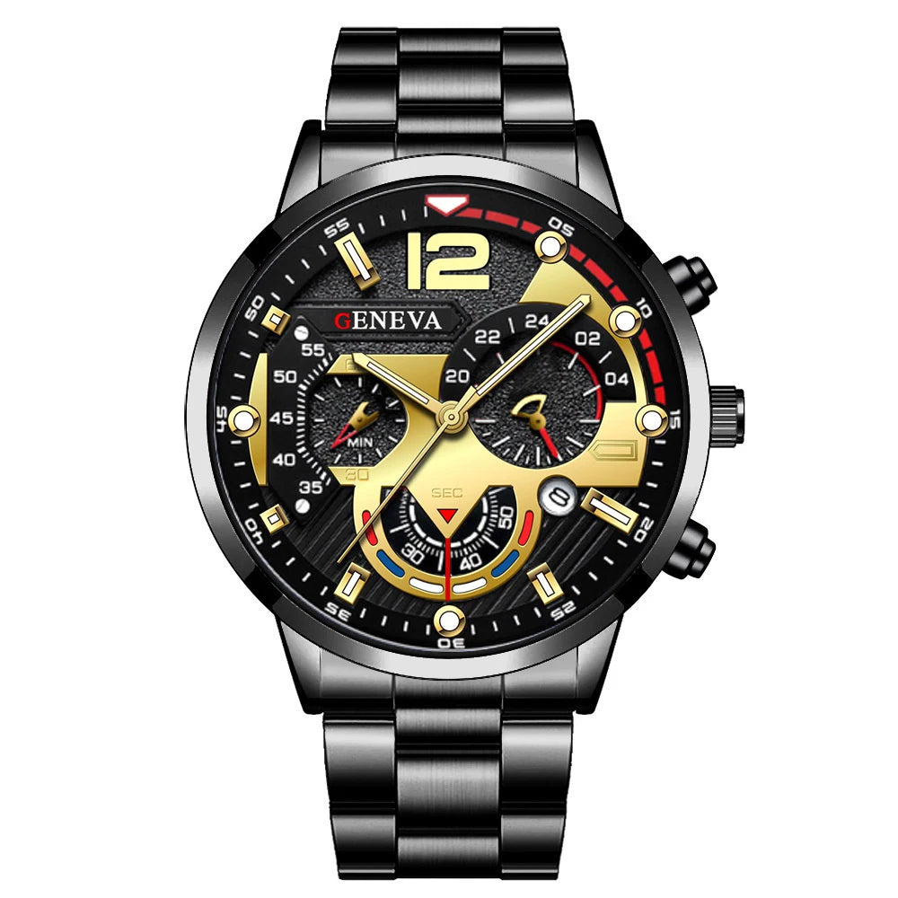 Orologio da polso analogico al quarzo con cinturino in acciaio inossidabile con calendario