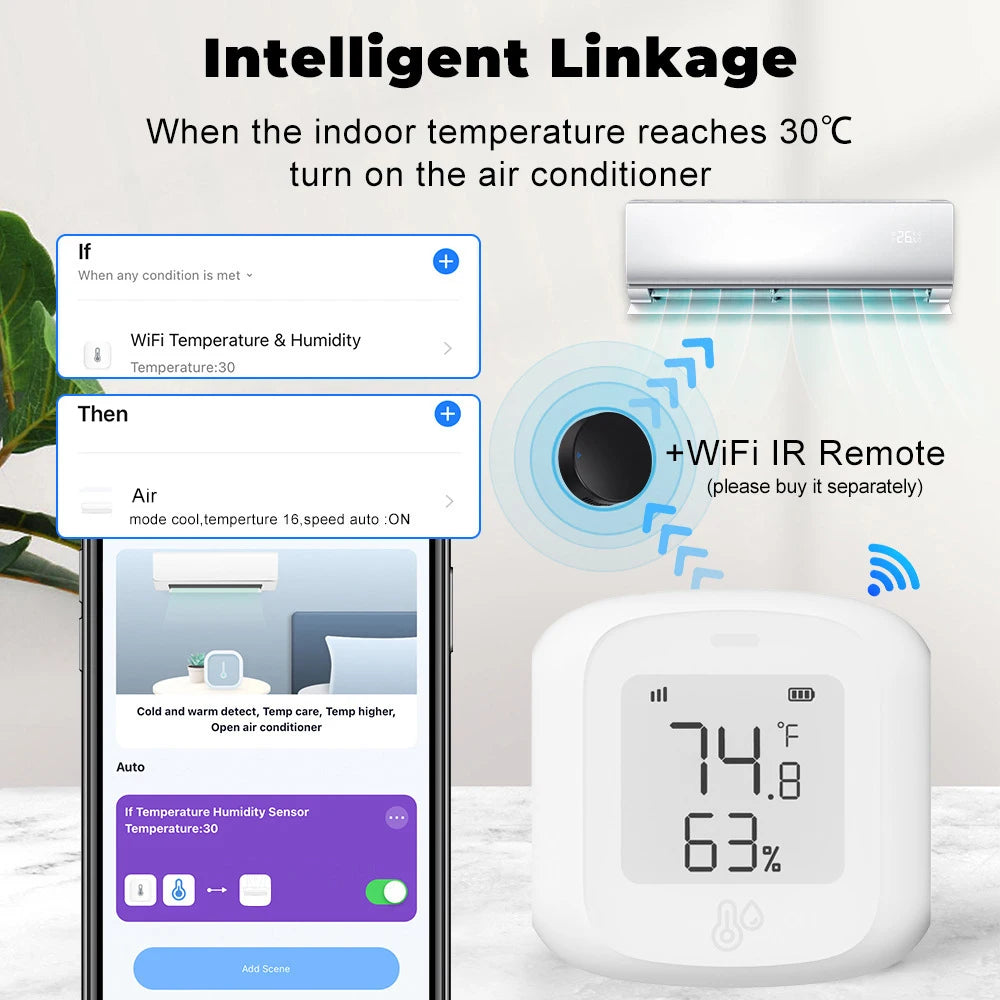 Tuya Smart WiFi Bluetooth Temperatura Umidità Sensore Wireless Home Retroilluminazione Termometro Igrometro APP Rilevatore di controllo remoto