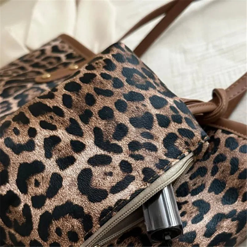 Borsa Leopard con custodia, elegante borsa a tracolla in pelle sintetica, shopping bag di grande capacità per l’uso quotidiano