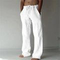 Pantaloni lunghi in lino da uomo estivi, traspiranti, in tinta unita con elastico in vita
