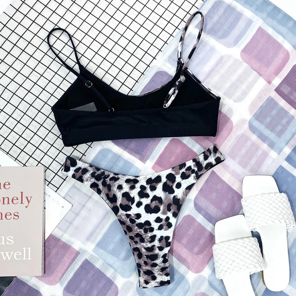 Set Costume leopardato da bagno brasiliana Donna