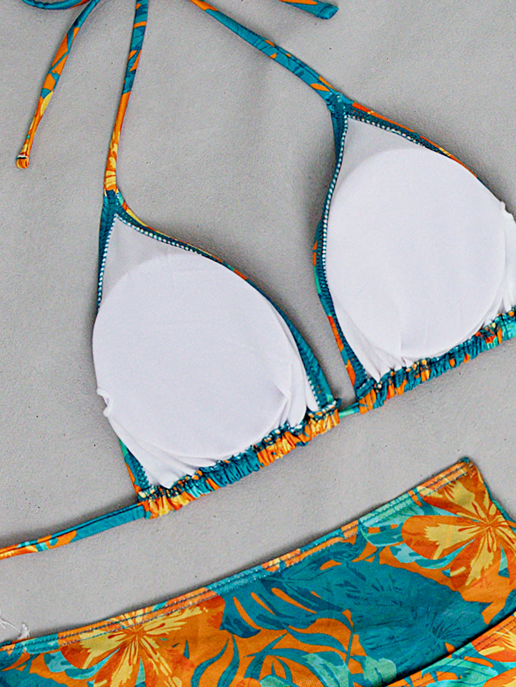 Set 3 Pz costume da bagno da donna con stampa di piante tropicali verde e arancione, pantaloni a triangolo sexy con gonna a rete
