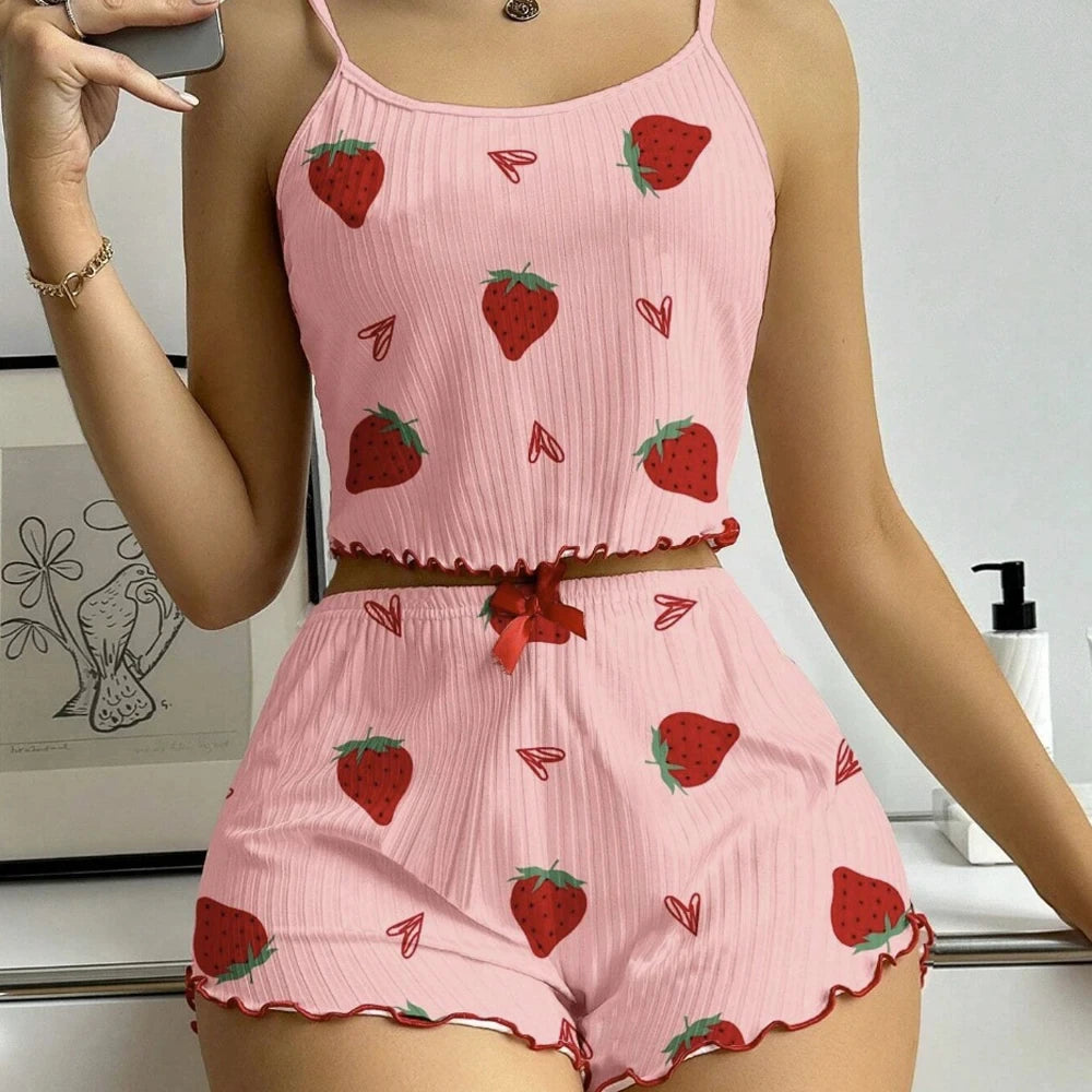 Pigiama da donna con stampa a fragola