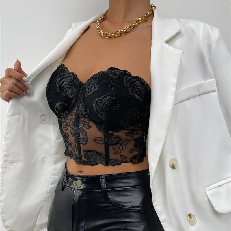 Yimunancy Crop Top senza spalline Donna Floreale