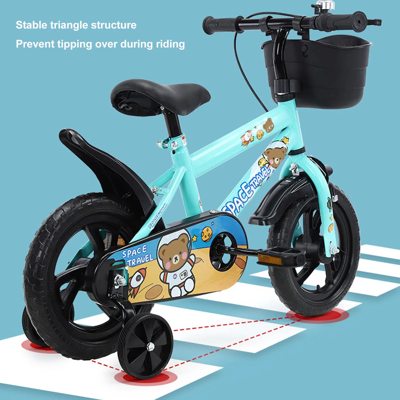 Bici per bambini da 12” con ruote da allenamento per 2-6 anni, telaio in acciaio ad alto tenore di carbonio, sedile e manubrio regolabili