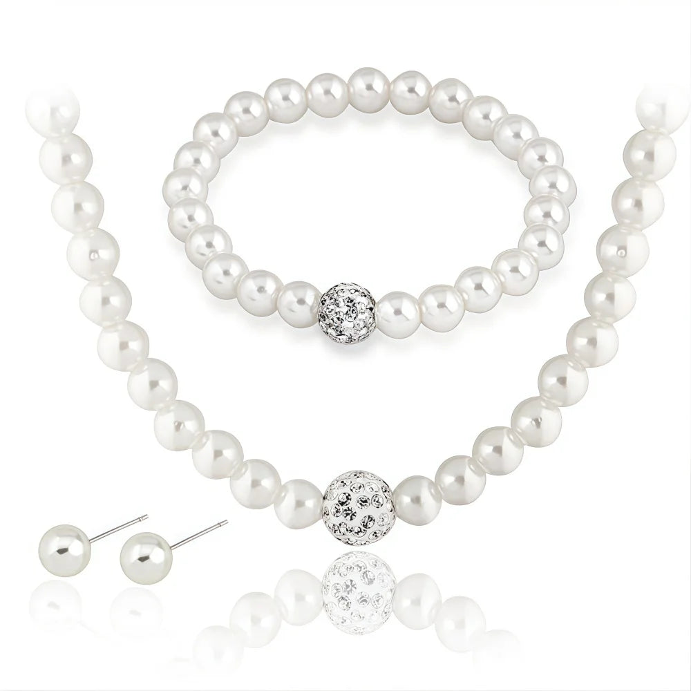 3 PZ Collana, Bracciale, Orecchini Set di gioielli di perle