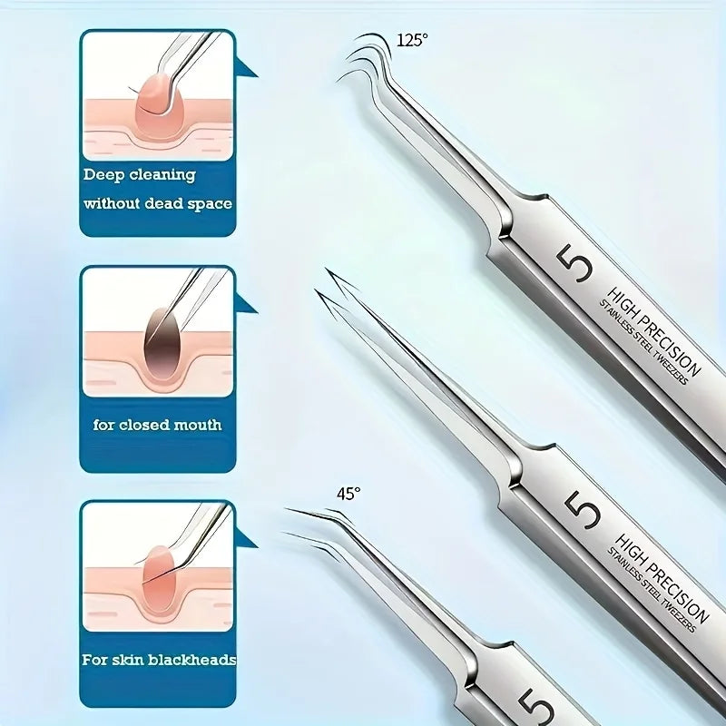 Kit di rimozione di punti neri da 8 pezzi - Strumenti per l’estrazione di imperfezioni e acne in acciaio inossidabile - Set professionale di popper per brufoli per tutta la pelle