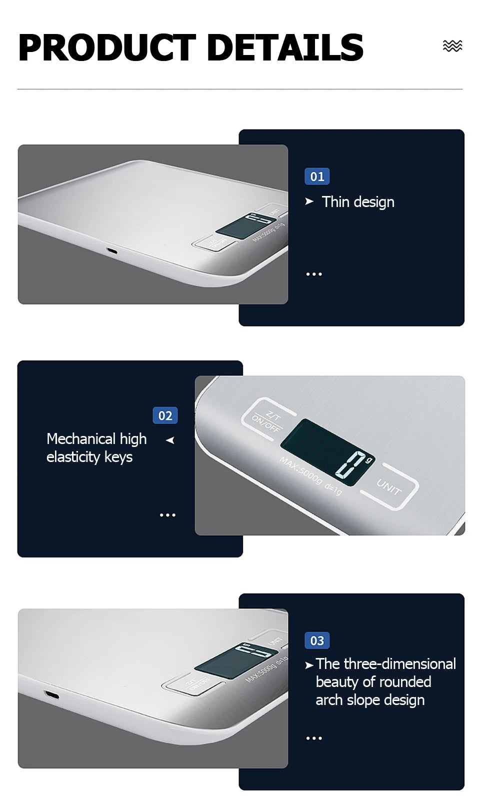 5kg/10kg Bilancia da cucina digitale Display LCD Bilance elettroniche in acciaio inossidabile