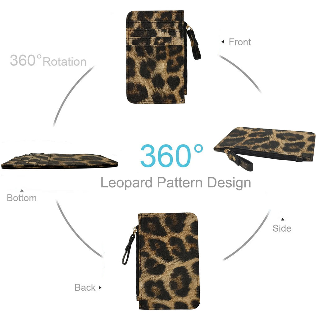 Nuovo portafoglio sottile in pelle con motivo leopardo per donne Portamonete con cerniera piccola