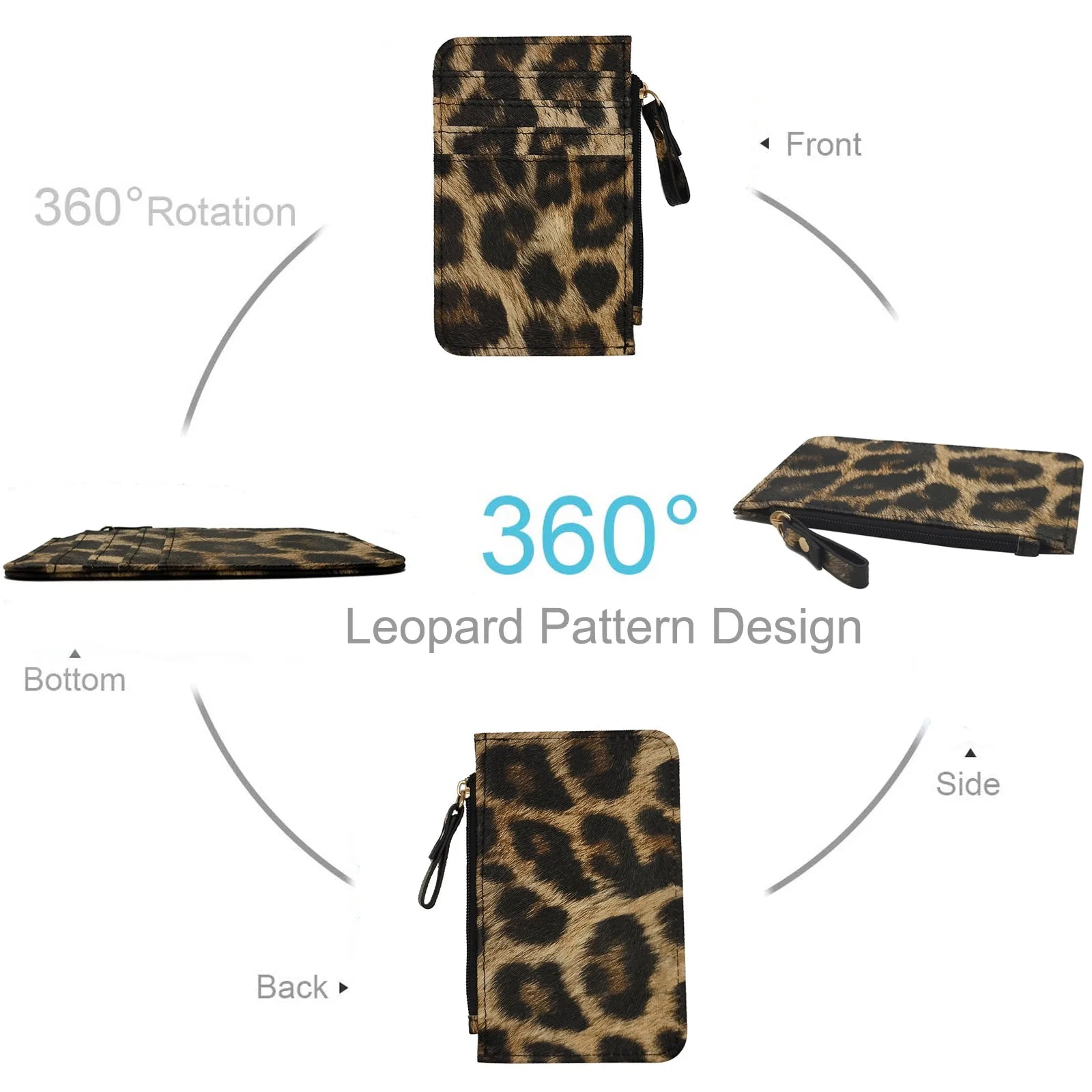 Nuovo portafoglio sottile in pelle con motivo leopardo per donne Portamonete con cerniera piccola